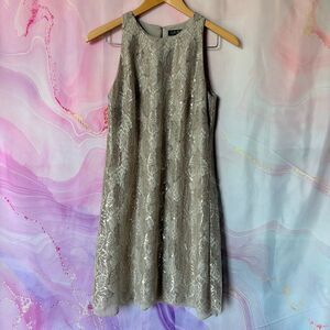 Lauren Ralph Lauren 4 Champagne Gold Lace Dress Formal Preppy Luxury Boardwalk